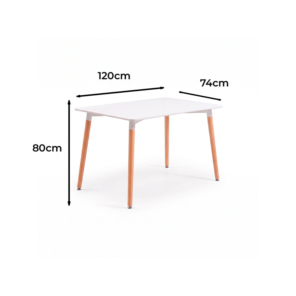 Juego de comedor mesa rectangular blanca con cuatro sillas Eames blancas