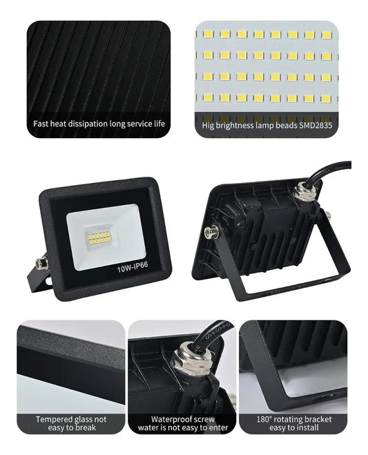 Reflector foco LED 10w luz fria exterior IP66 negro