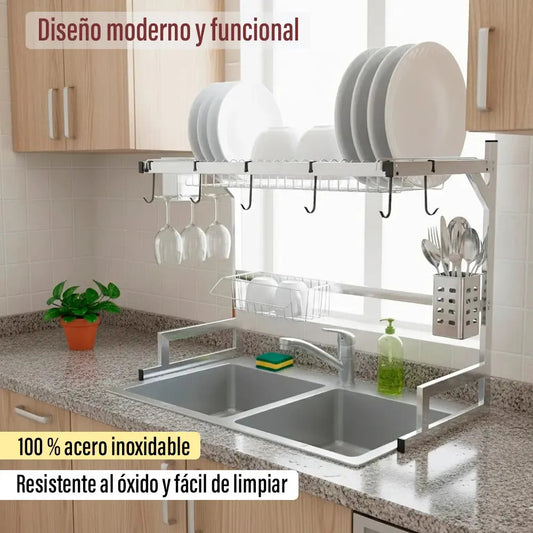 Escurridor seca platos acero vajilla 2 pisos 65cm Jalisco