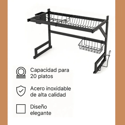 Escurridor de platos Mundo Shop Nola color negro de acero inoxidable