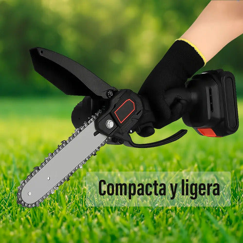 Mini motosierra 8 maletín + bateria + cadenas + accesorios negro
