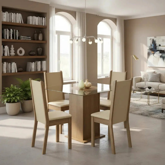 Juego de comedor 4 sillas/mesa living de vidrio tapizado