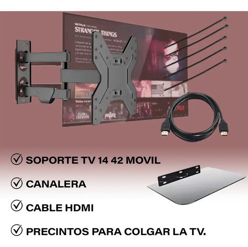 Soporte Movil Tv De 14 42 Pulgadas + Precintos + Hdmi Negro