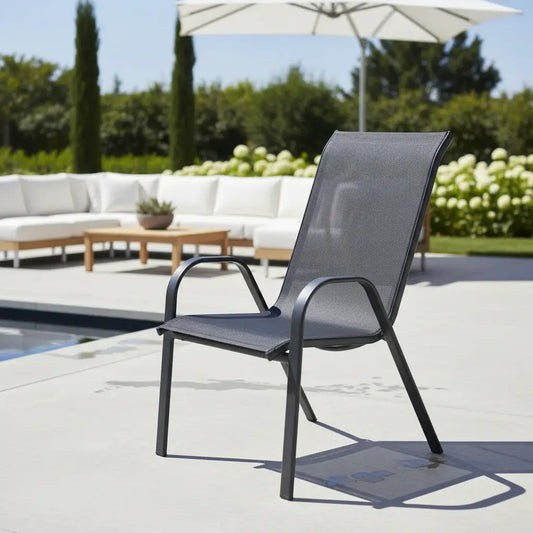 Silla de jardín de acero y textilina con apoyabrazos negro