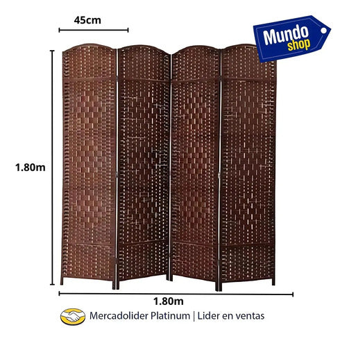 Biombo Separador Divisorio Plegable 4 Hojas Madera Moderno Liso Marrón Oscuro