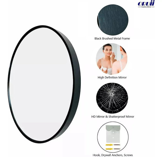 Espejo redondo circular 70 cm marco hierro negro/blanco