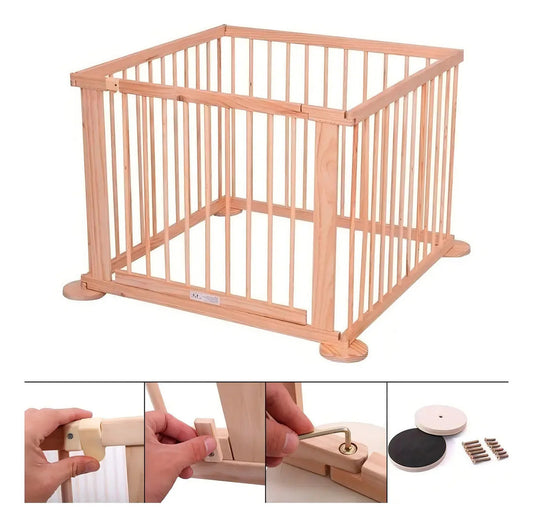 Corral de madera plegable Piccoly para bebé seguridad 70x90cm beige
