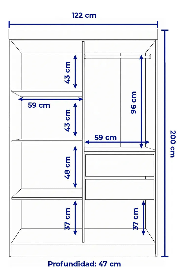 Ropero placard Verona 4 puertas MDF con dos cajones beige