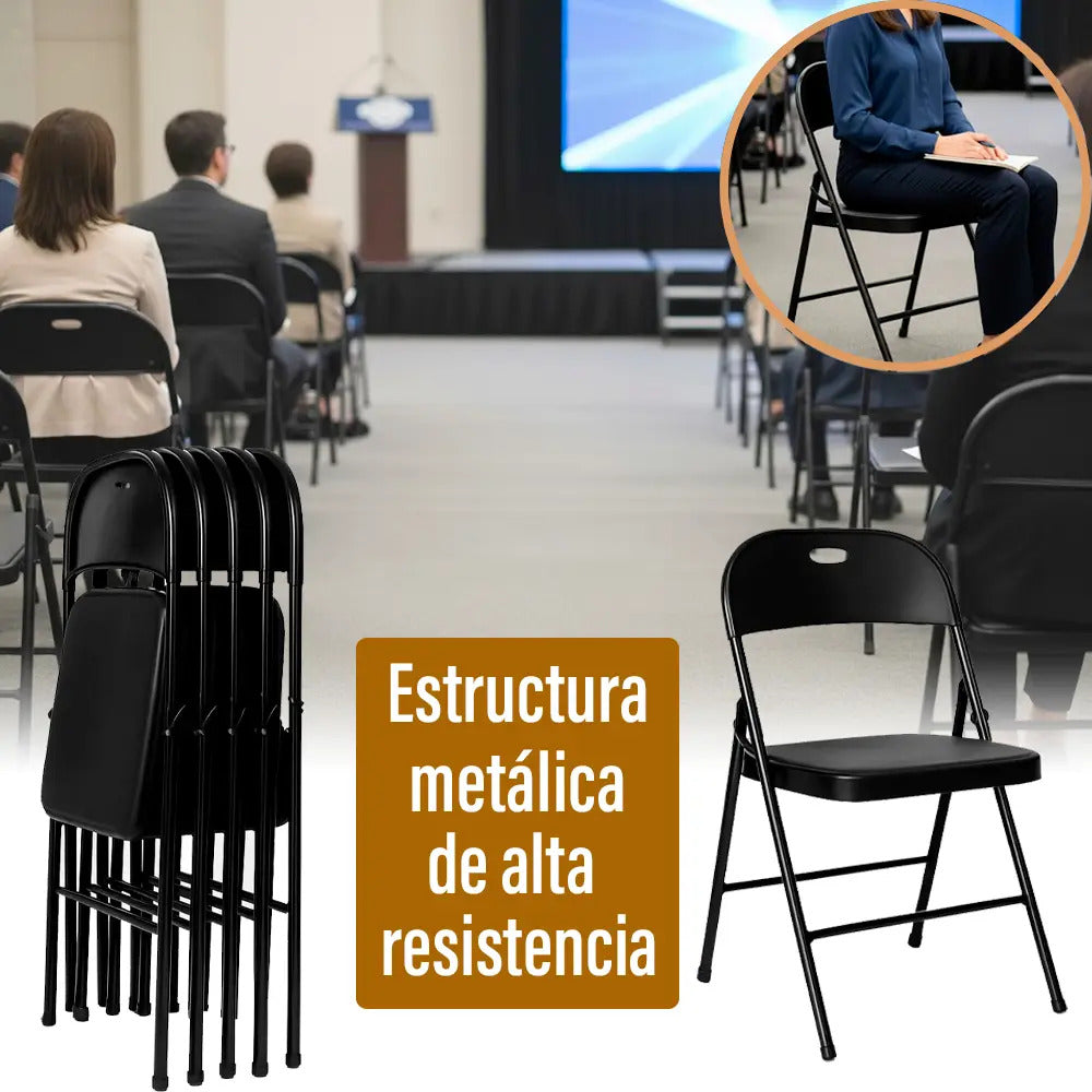 Pack 4 sillas plegables reforzadas para jardin exterior negro lisa