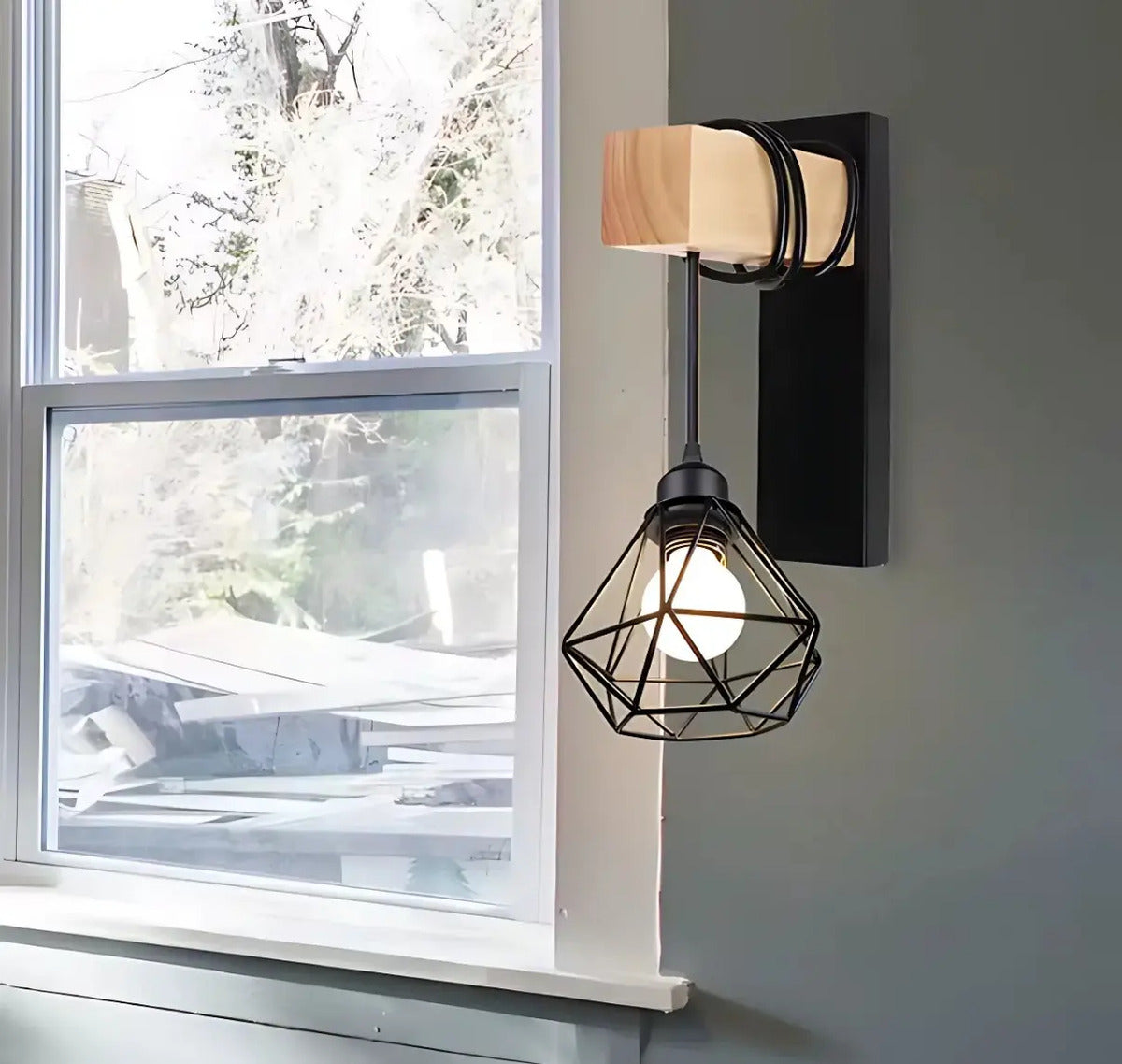 Aplique de pared colgante vintage diamante madera LED deco