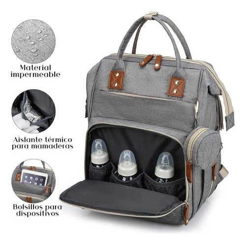 Mochila Maternal Convertible Con Cambiador Impermeable Bebe Color Gris Liso