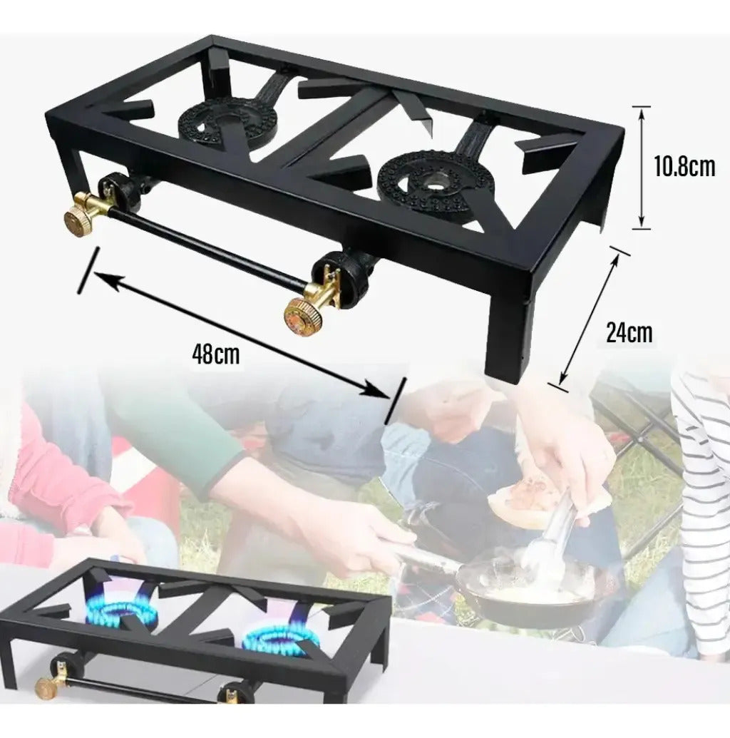 Anafe a gas Outter portátil de 2 hornallas para camping negro