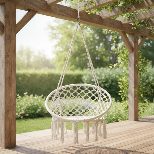 Silla hamaca circular cuerda para interior o exterior blanco