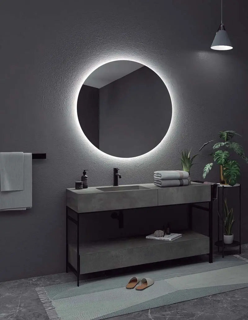 Espejo redondo con luz LED sin marco 70cm diametro tactil blanco