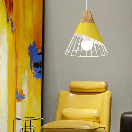 Lampara Nordica Conica Metal Y Madera Columbus