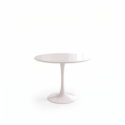 Juego de comedor mesa redonda blanca con cuatro sillas grises