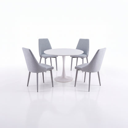 Juego de comedor mesa redonda blanca con cuatro sillas grises