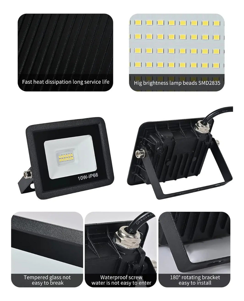 Reflector foco LED 10w luz fria exterior IP66 negro