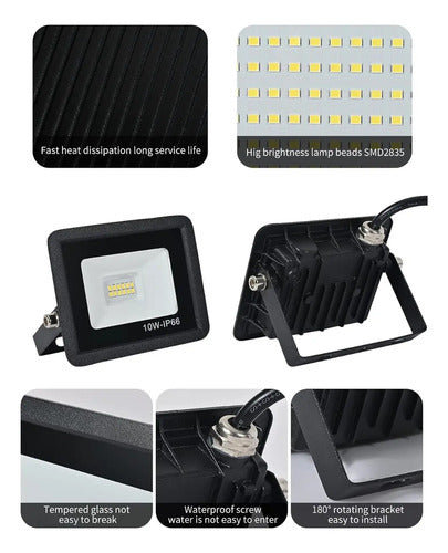 Reflector Foco Led 10w Luz Fria Exterior Ip66 X20 Negro