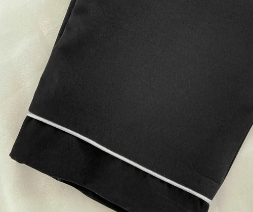 Pijama De Satén Manga Larga Pantalón Y Camisa Conjunto Negro Liso Xxl
