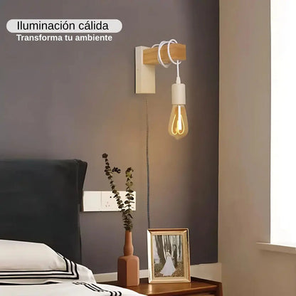 Aplique Colgante Portalámparas Metal Madera Vintage Negro