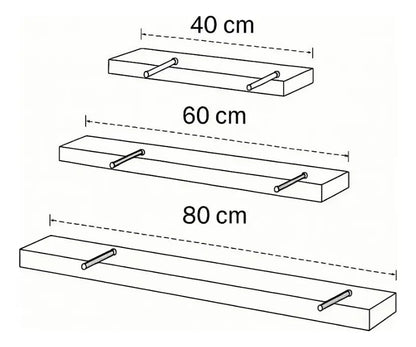 Estantes flotantes - set de 3 de 60x20 kit de instalación
