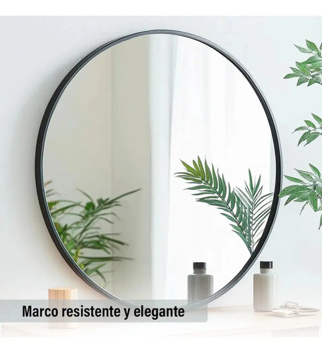 Espejo Redondo Circular 40 Cm Marco Hierro Negro