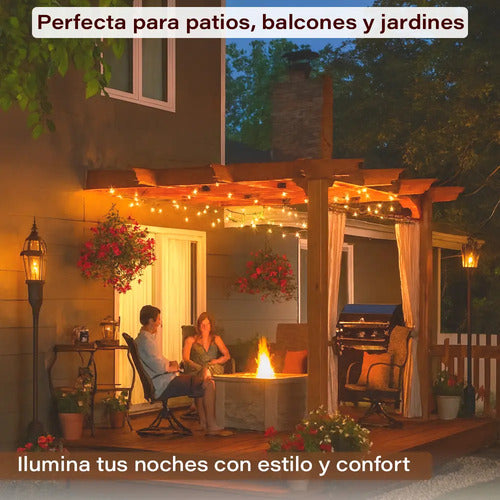 Guirnalda Guia Luces Jardin Lamparitas Led E27 Reforzadas Blanco Cálido