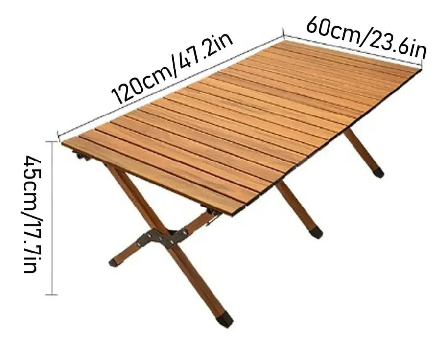 Mesa portátil plegable exterior camping acero símil madera marrón