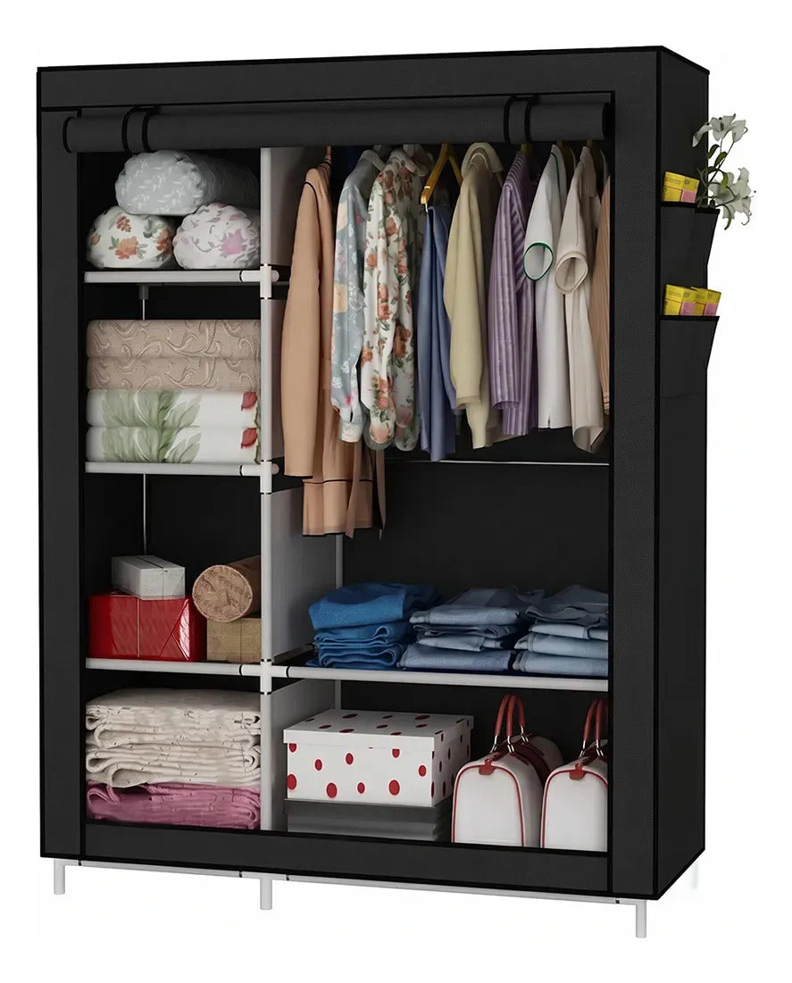 Ropero closet de tela TNT armable 6 estantes colores negro