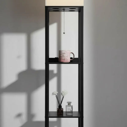 Lampara De Pie Amsterdam Estantes Hierro Living Dormitorio Negro