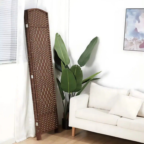 Biombo Separador Divisorio Plegable 4 Hojas Madera Moderno Liso Marrón Oscuro