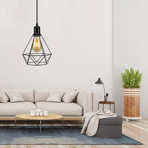Lampara Colgante Jaula Vintage Diamante Led Negro