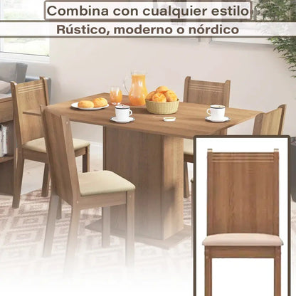 Juego de comedor 4 sillas mesa comedor tapizado Lexi
