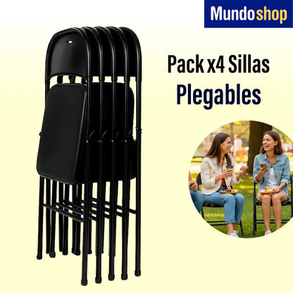 Pack 4 sillas plegables reforzadas para jardin exterior negro lisa