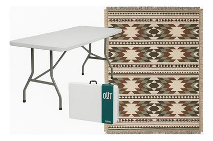 Mesa Plegable Portable Plástica 180cm + Manta De Picnic Blanco