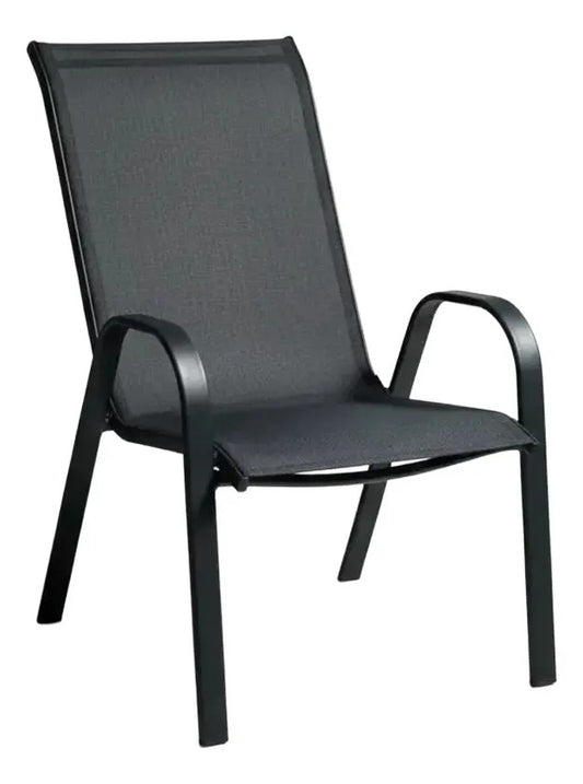 Silla de jardín de acero y textilina con apoyabrazos negro