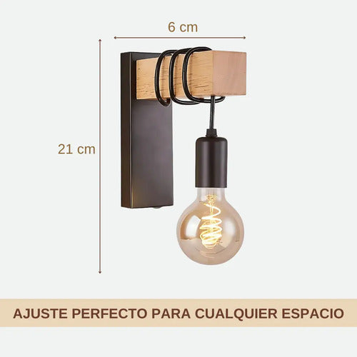 Aplique Colgante Portalámparas Metal Madera Vintage Negro