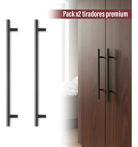 Pack X2 Tirador Manija Agarre Para Mueble Negro Mate Liso
