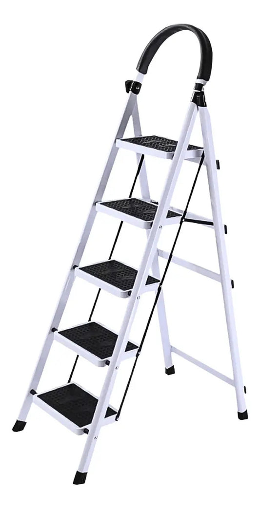 Escalera de aluminio 5 escalones antideslizante 150kg color blanco y negro