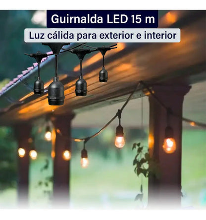 Guirnalda Guia Luces Jardin Lamparitas Led E27 Reforzadas Blanco Cálido