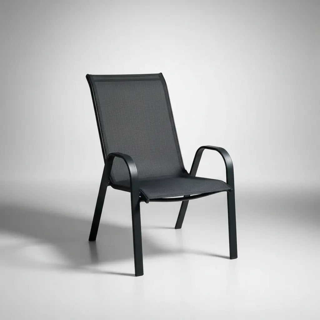 Silla de jardín de acero y textilina con apoyabrazos negro