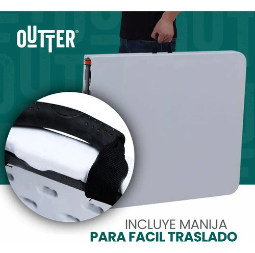 Mesa Plegable Portable Plástica 180cm + Manta De Picnic Blanco