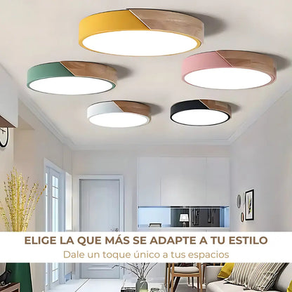 Luminaria luz fria plafon LED diám 30cm metal y madera