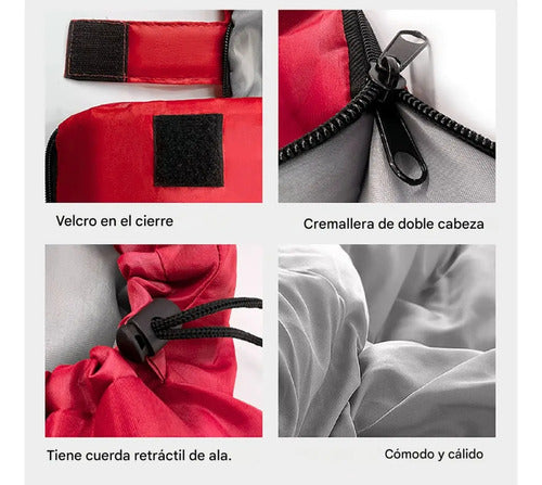 Saco De Dormir Outter Rectangular 180x75 Cm Con Capucha Color Rojo Ubicación Del Cierre Derecho