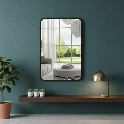 Espejo Rectangular De 60 X 80cm Con Diseño Minimalista Negro Negro