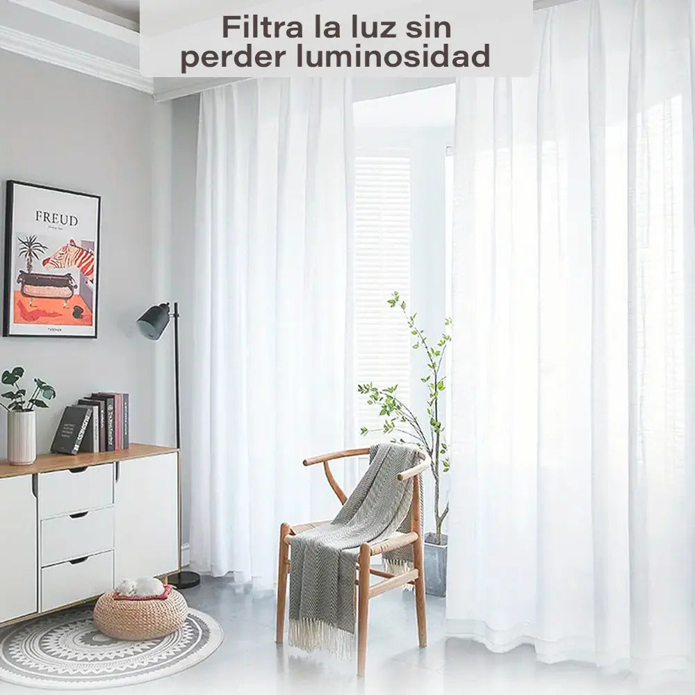 Juego de cortinas de lino blancas 213 cm x132 cm blanco