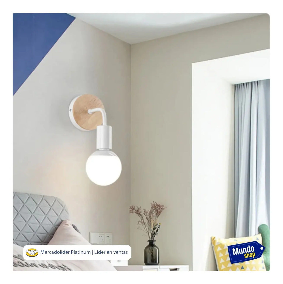 Pack x2 aplique nordico metal madera vintage + lampara