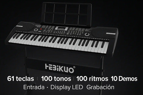 Pack Teclado Órgano Musical Con Micrófono+soporte De Teclado Negro