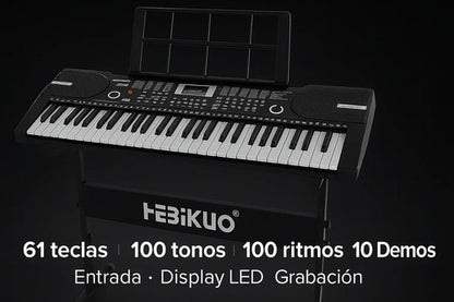 Pack Teclado Órgano Musical Con Micrófono+soporte De Teclado Negro